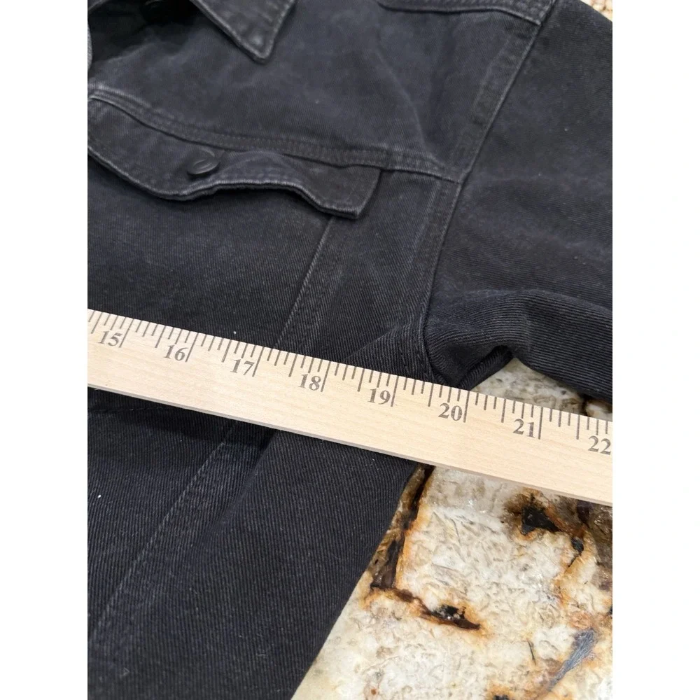Lia Cher Women's Black Denim Jean Jacket Raw Hem Collared Pockets L 12-14 - Picture 9 of 9